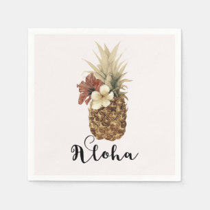 Vintage Tropical Pineapple Hibiscus Floral Wedding Napkins