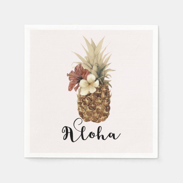 Vintage Tropical Pineapple Hibiscus Floral Wedding Napkins (Front)