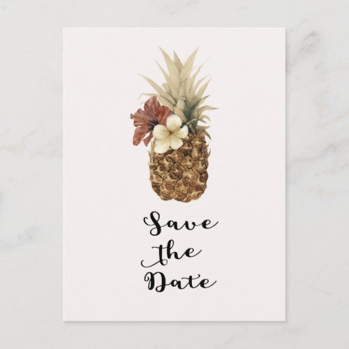 Vintage Tropical Pineapple Hibiscus Save The Date Announcement Postcard