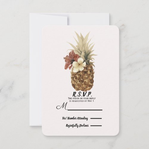 Vintage Tropical Pineapple Hibiscus Wedding RSVP