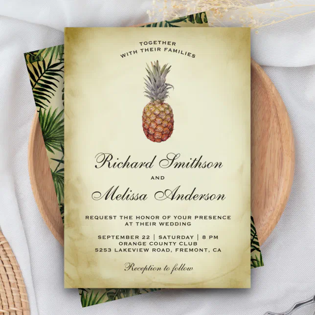 Vintage Tropical Pineapple Wedding Invitation | Zazzle