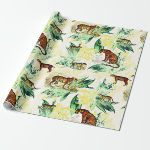 Vintage Tropical Safari Wild Cats Tiger Leopard Wrapping Paper