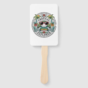 Vintage Tropical Sea Turtle Sunglasses Graphic Shi Hand Fan