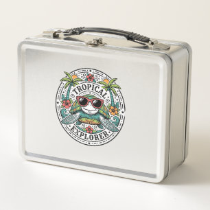 Vintage Tropical Sea Turtle Sunglasses Graphic Shi Metal Lunch Box