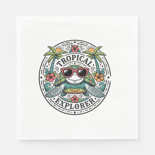 Vintage Tropical Sea Turtle Sunglasses Graphic Shi Napkins