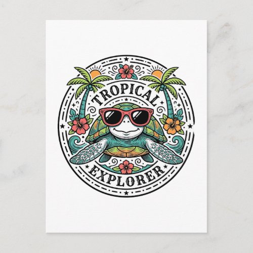 Vintage Tropical Sea Turtle Sunglasses Graphic Shi Postcard
