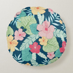 vintage tropical summer hawaiian seamless pattern round pillow