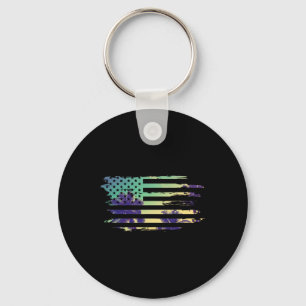 Vintage Tropical Summer-holiday And Usa Flag Beach Keychain