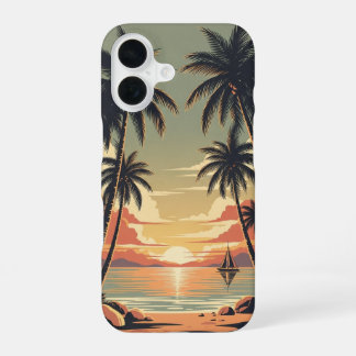 Vintage Tropical Sunset Scene iPhone 16 Case