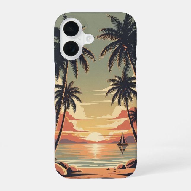 Vintage Tropical Sunset Scene iPhone Case (Back)