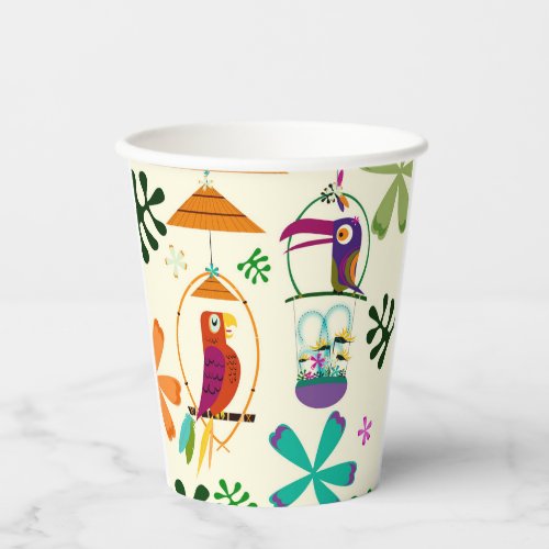 Vintage Tropical Tiki Birds Summer Luau Party Pape Paper Cups