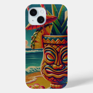 Vintage Tropical Tiki Umbrella Drink Luau Party iPhone 15 Case