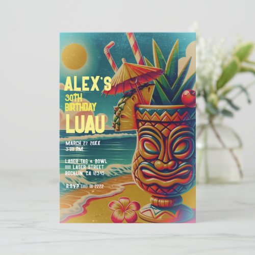 Vintage Tropical Tiki Umbrella Drink Luau Party Invitation