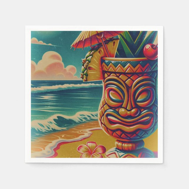Vintage Tropical Tiki Umbrella Drink Luau Party Napkins (Front)