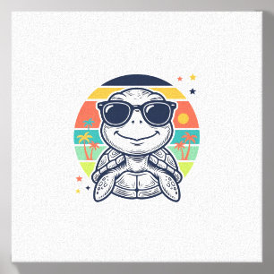 Vintage Tropical Turtle Sunglasses Beach Shirt_1 Canvas Photo Tile