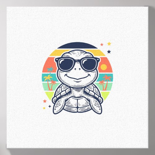 Vintage Tropical Turtle Sunglasses Beach Shirt_1 Canvas Photo Tile