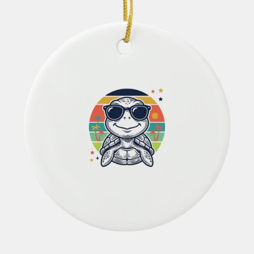 Vintage Tropical Turtle Sunglasses Beach Shirt_1 Ceramic Ornament