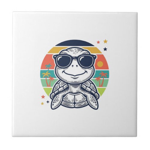 Vintage Tropical Turtle Sunglasses Beach Shirt_1 Ceramic Tile
