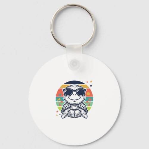Vintage Tropical Turtle Sunglasses Beach Shirt_1 Keychain