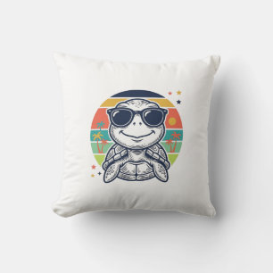 Vintage Tropical Turtle Sunglasses Beach Shirt_1 Throw Pillow
