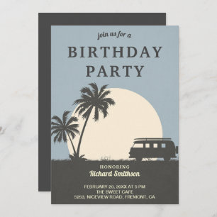 Vintage Tropical Van Beach Theme Birthday Party Invitation
