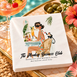 Vintage Tropical Watercolor Monkey Birthday Party Napkins