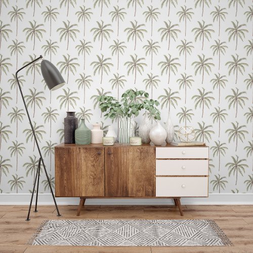 Vintage Tropical Watercolor Palm Tree Pattern Wallpaper