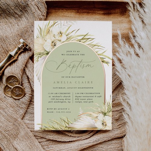 Vintage Tropics Baptism Foil Invitation