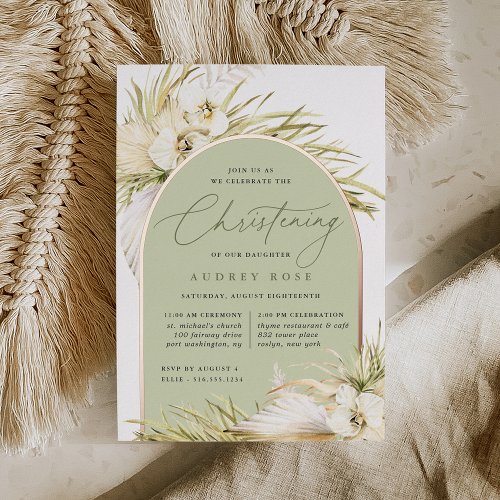 Vintage Tropics Christening Foil Invitation