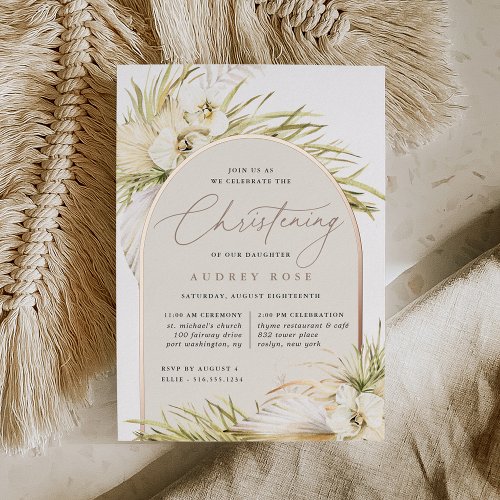 Vintage Tropics  Christening Foil Invitation