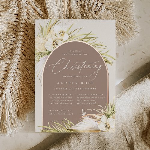 Vintage Tropics Christening Foil Invitation