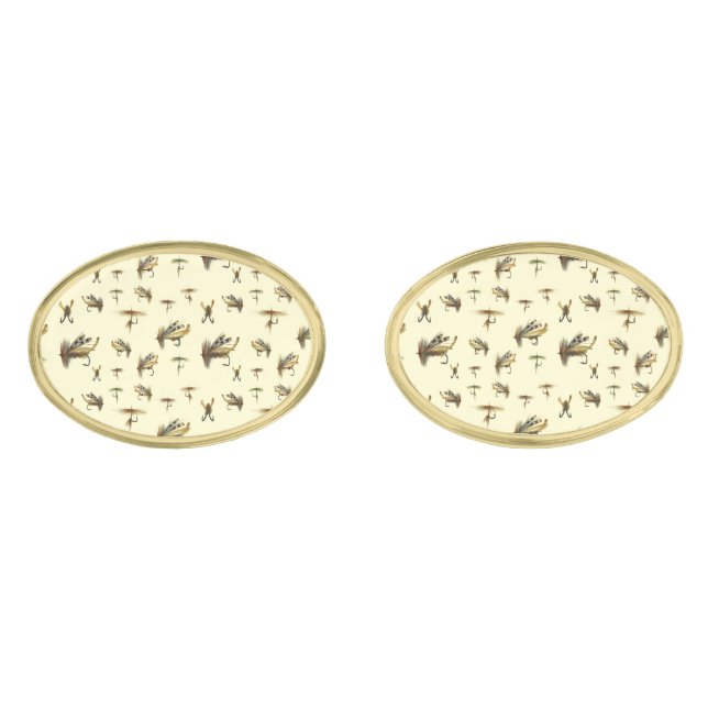 Vintage Trout Flies Fly Fishing Theme Pattern  Cufflinks (Front)