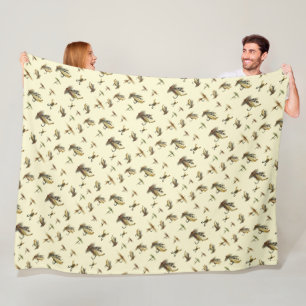 Vintage Trout Flies Fly Fishing Theme Pattern Fleece Blanket