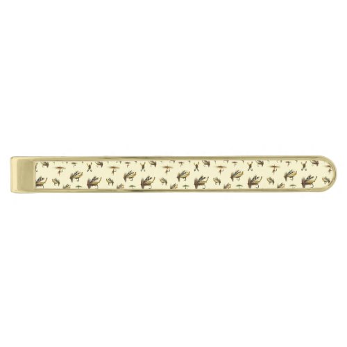 Vintage Trout Flies Fly Fishing Theme Pattern    N Gold Finish Tie Bar