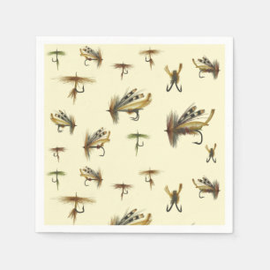 Vintage Trout Flies Fly Fishing Theme Pattern Napkins