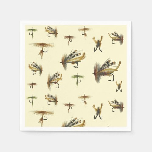 Vintage Trout Flies Fly Fishing Theme Pattern  Napkins
