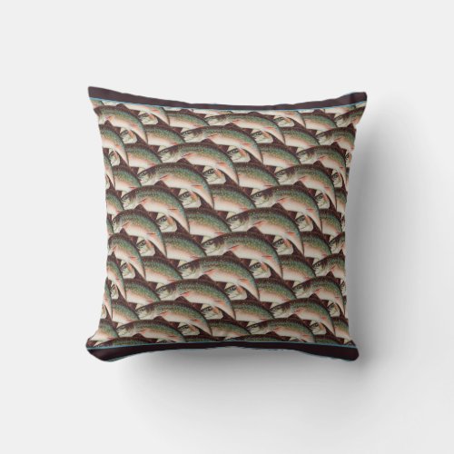 Vintage trout watercolor pattern throw pillow