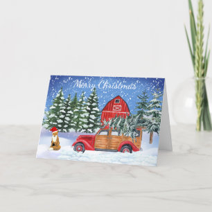 Vintage Truck and Barn Christmas Card
