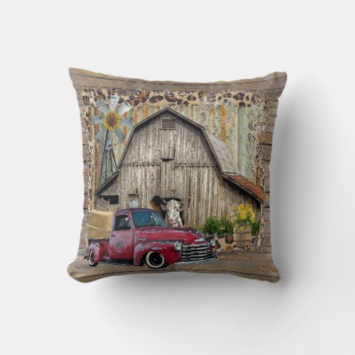 Vintage Truck and Barn Rustic Farm Home Decor Throw Pillow