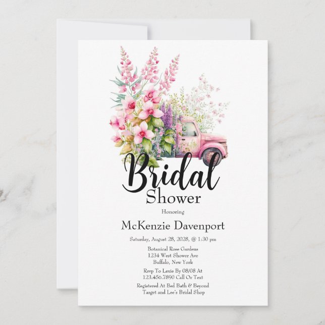 Vintage Truck and Elegant Wildflower Bridal Shower Invitation (Front)