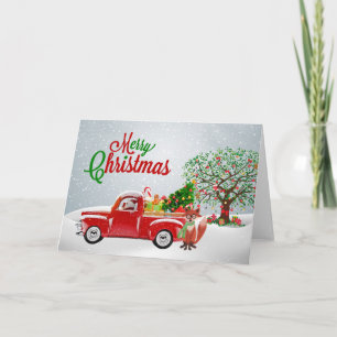 Vintage Truck and Fox Christmas Card