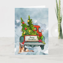 Vintage truck and German Shepherd Watercolor Art