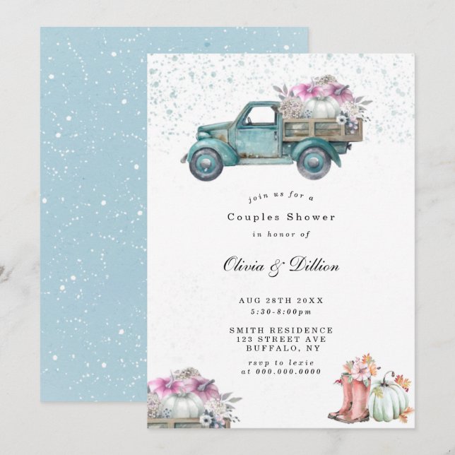 Vintage Truck and Pumpkin Couples Shower Invites (Front/Back)