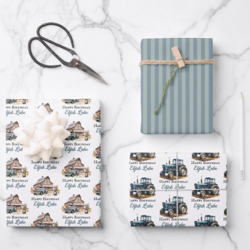 VIntage Truck  Barn  Tractor Farm Happy Birthday Wrapping Paper Sheets