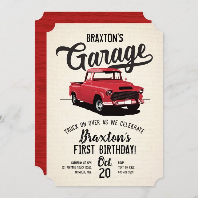 Vintage Truck Birthday Party Invitation (Front/Back)