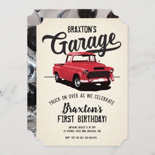 Vintage Truck Birthday Party Photo Invitation