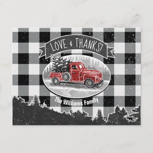 Vintage Truck Black and White Monogrammed Holiday Postcard