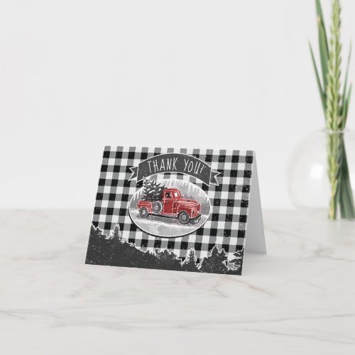 Vintage Truck Black Buffalo Plaid Thank You