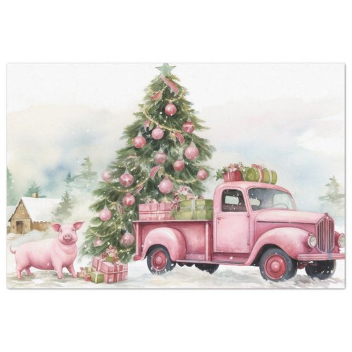 Vintage Truck Bliss Christmas Farm Truck  Pig Tissue Paper