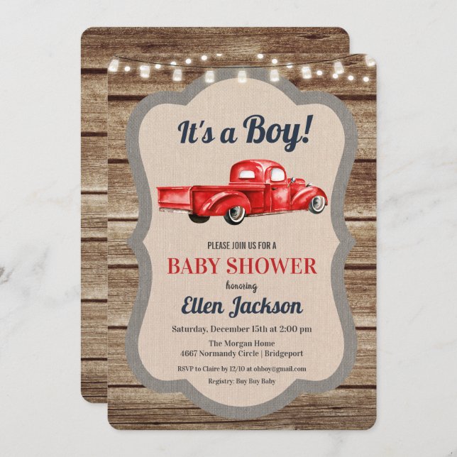 Vintage Truck Boy Baby Shower Invitation (Front/Back)
